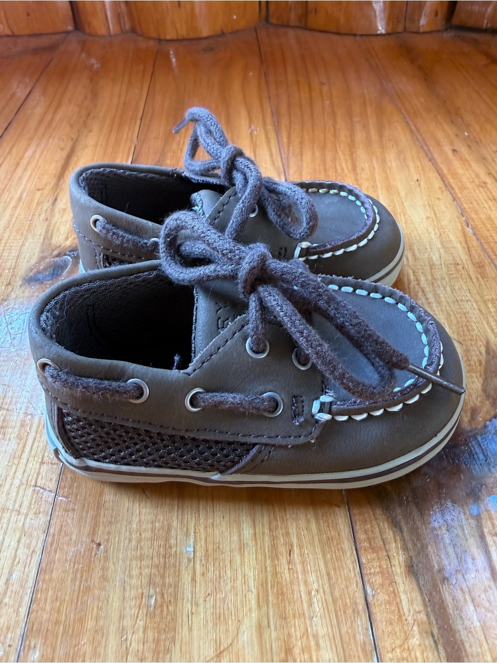 Sperry Brown Kids Moccasin Boat Shoes with Lace Tie